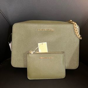 Michael Kors Olive Green Cross body and matching wallet